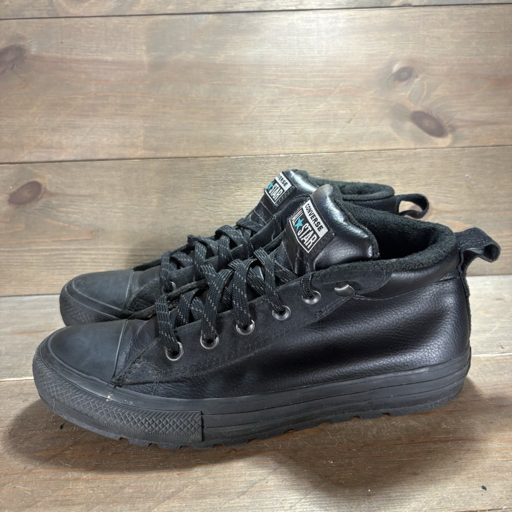 Converse Chuck Taylor street mid Womens size 9.5 shoes Black Leather sneakers